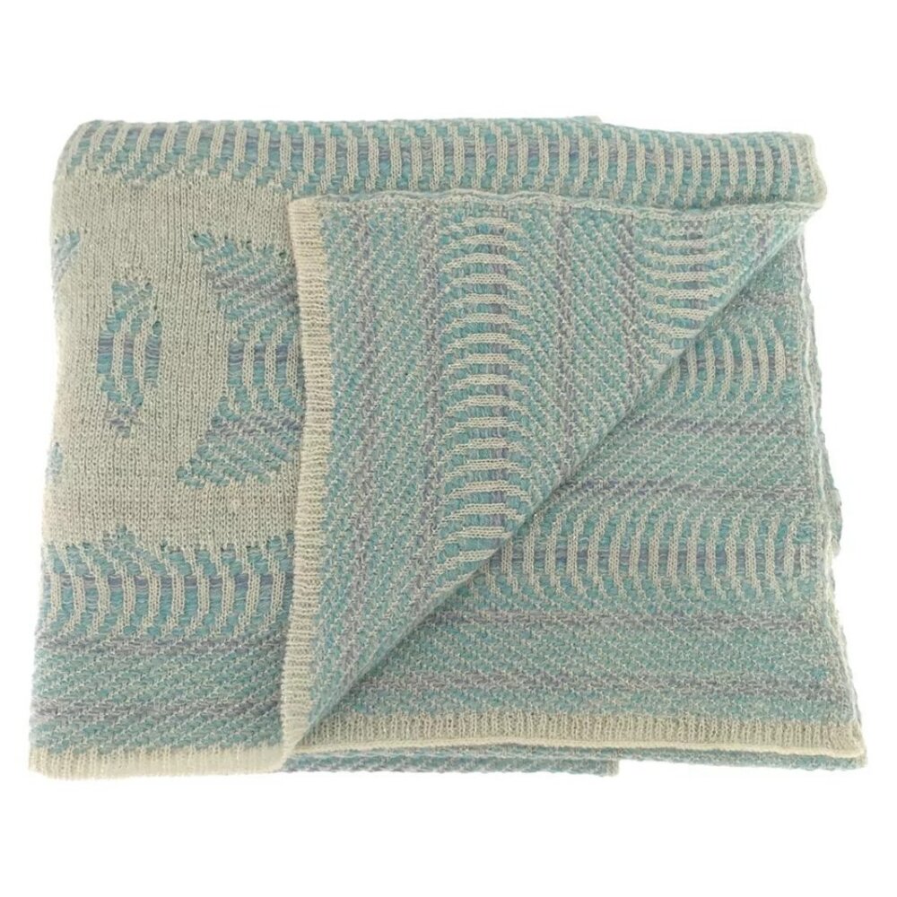 CHANEL Knit stole scarf wrap Cashmere Blue purple Used Women logo CC Coco